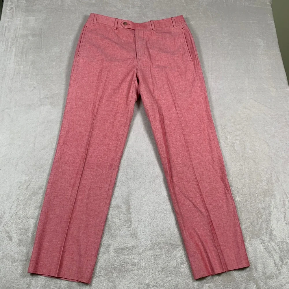 Brooks Brothers Fitzgerald Fit Pants Mens 34x32 Red Cotton Dress Trousers Slim